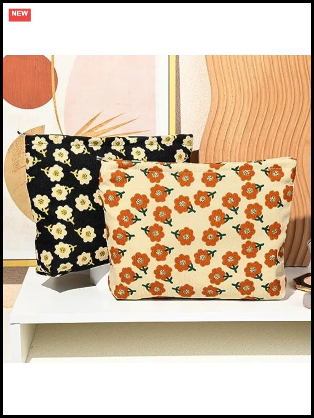 Corduroy Makeup Bag Set Large Capacity Canvas Travel Toiletry Organizer Zipper